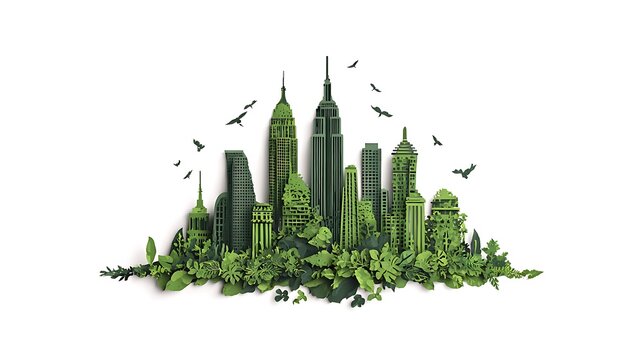 Green christmas tree shaped skyline with white background and pine tree silhouette