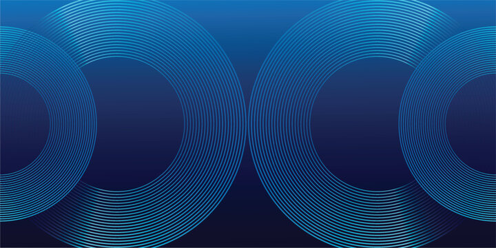 Abstract Blue Curved Lines Background with Circular Wave Geometric Pattern Technology Style Vector