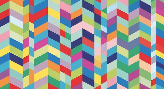 Decorative rainbow zigzags creating bold motion through repeating angular patterns and vibrant artistic contrasts.