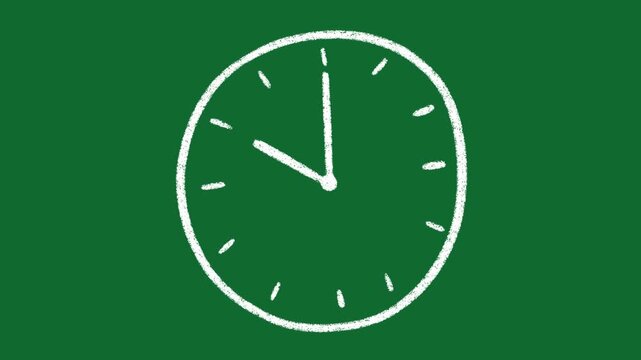 Hand Drawn Clock Showing 10 O Clock Animation on Green Screen Background