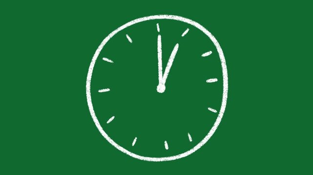 Hand Drawn Clock Showing 1 O Clock Animation on Green Screen Background
