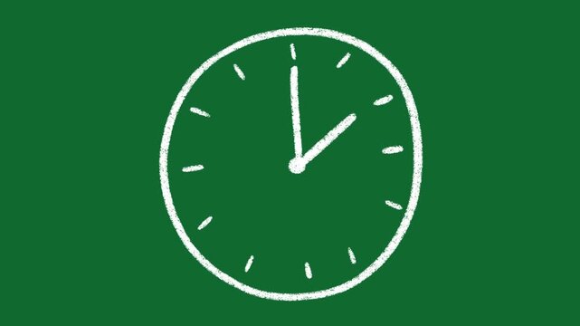 Hand Drawn Clock Showing 2 O Clock Animation on Green Screen Background