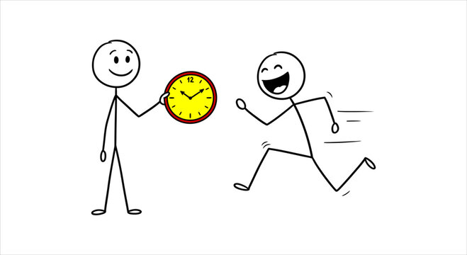Stick figures racing against time and deadline pressure concept