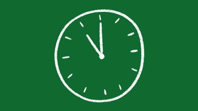 Hand Drawn Clock Showing 11 O Clock Animation on Green Screen Background