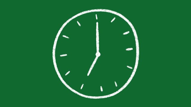 Hand Drawn Clock Showing 7 O Clock Animation on Green Screen Background