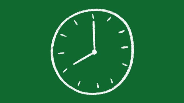 Hand Drawn Clock Showing 8 O Clock Animation on Green Screen Background