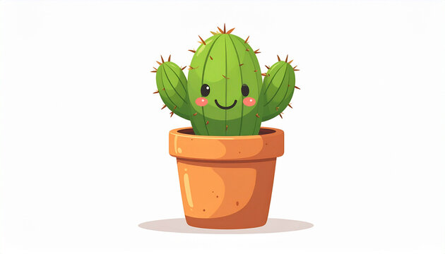 Cartoon cactus in orange pot