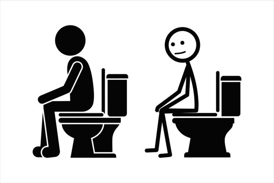 Two stick figures sitting on toilets in black and white illustration