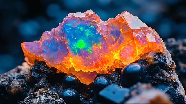 Vibrant Opal Crystal Glowing on Dark Surface