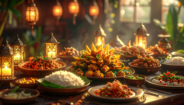 Festive dinner table with assorted dishes
