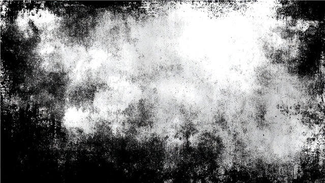 Abstract distressed grunge texture black and white background with rough weathered surface and artistic smudges representing chaotic texture with blurred effects.