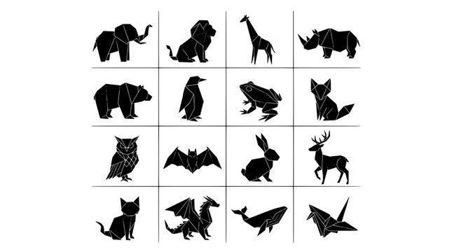 Animals safari silhouettes set with diverse wildlife shapes, bold vector icons, high contrast black style for stickers and posters