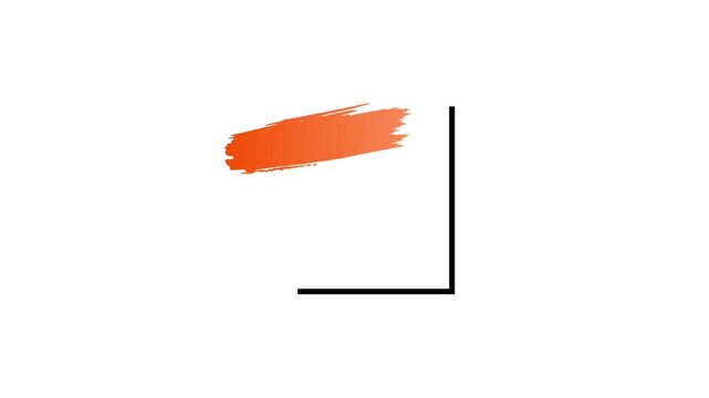 Orange and green brush strokes within black square frame on white background