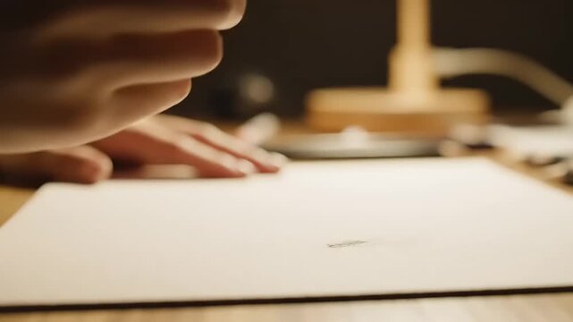 Close-up of a hand writing with a pencil on white paper, artistic concept.