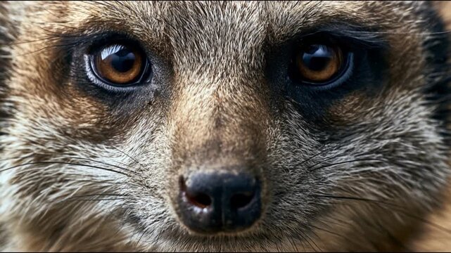 Close-up Portrait of a Curious Meerkat's Expressive Brown Eyes