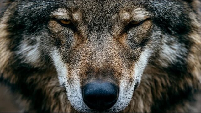 Piercing Gaze of a Wild Wolf's Face, Reflecting Untamed Nature and Raw Power