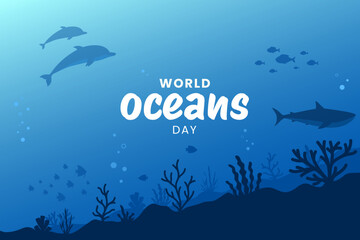 Naklejka premium World Oceans Day background. Underwater illustration for environmental awareness campaign. Vector