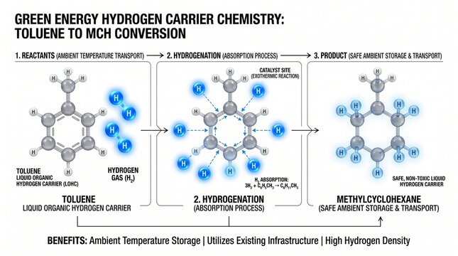 3D Chemical Diagram of Hydrogen Storage via Organic Chemical Hydride (MCH)