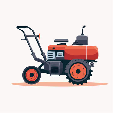 Illustration of a red and gray rototiller