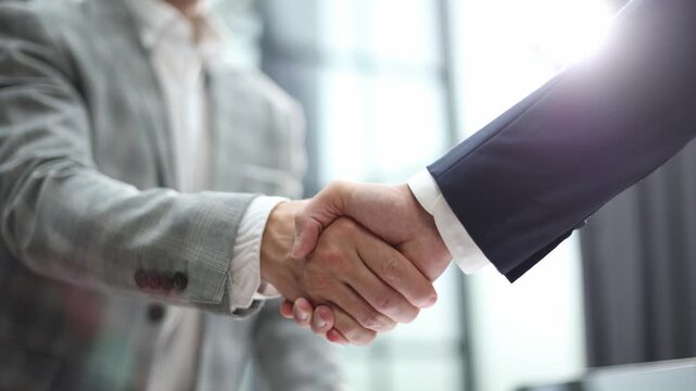 Two business professionals shake hands firmly