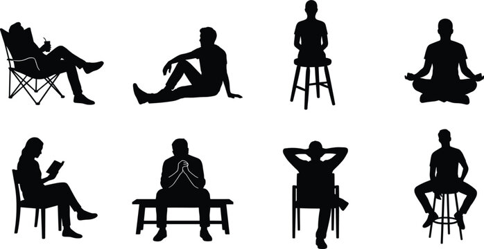 Relaxed people silhouettes collection with sitting reading meditating resting and casual lifestyle pose variations