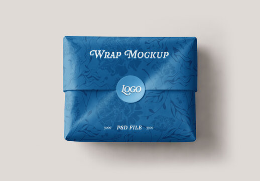 Gift Wrap Paper Mockup Top View Flat Lay With Round Logo Sticker
