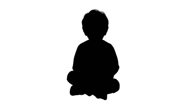 Black silhouette of a sitting child isolated on transparent background, Vector