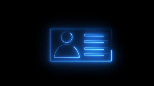 Neon NID Card Verification Icon &ndash; Animated Profile Check Mark on Black Background Concept
