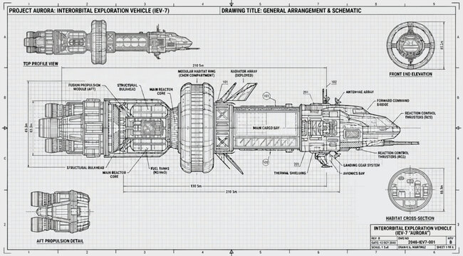 General arrangement and schematic of an interorbital exploration vehicle