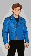 Fototapeta premium Cartoon Male Character Wearing Blue Leather Jacket