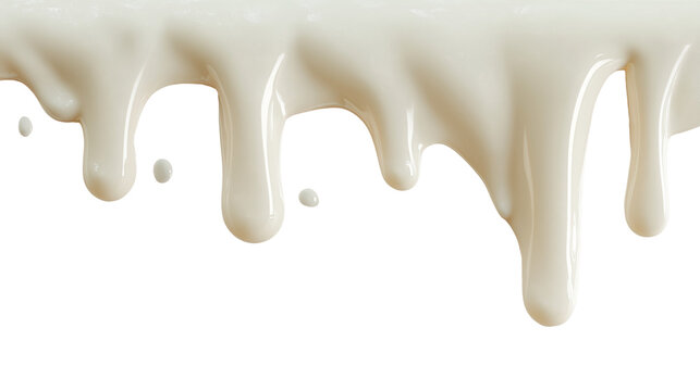 White milk cream or condensed milk dripping drips border isolated on transparent background png
