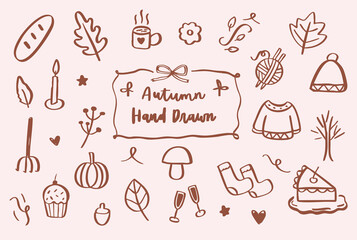 autumn doodle hand drawing fall set invitation solid brush illustration © starblueming