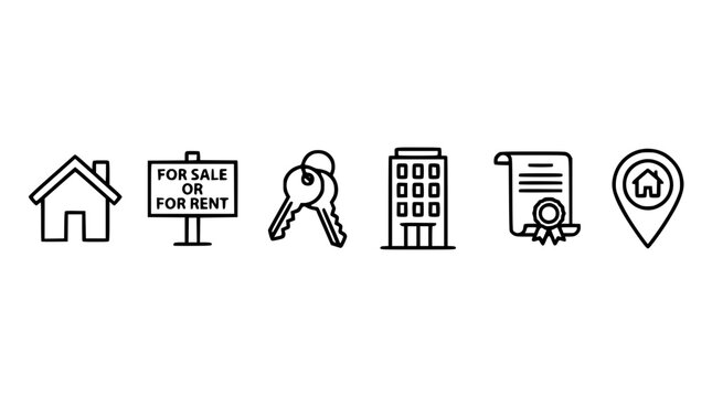 Real estate icons for sale and rental properties online