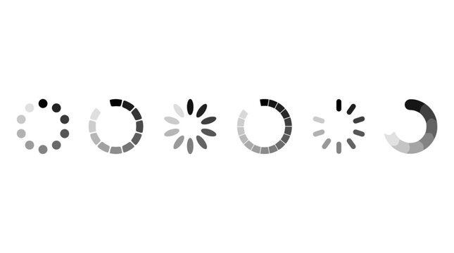 Collection of loading spinners and progress indicators with loading bar loading icon progress indicator buffering download processing animation interface computer technology circular