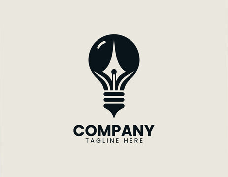 Light Bulb with Pen Nib Minimalist Black Vector Logo Creative Idea Design