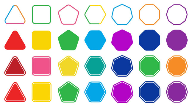 Set of colorful geometric shapes with outlines geometric colorful collection illustration triangle pentagon heptagon background isolated abstract template