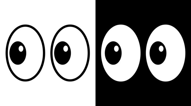 Cartoon googly eyes looking left and right on black and white backgrounds with illustration contrast character animation movement direction abstract background