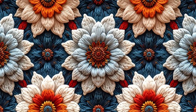 Vibrant floral pattern with multicolored flowers on white background