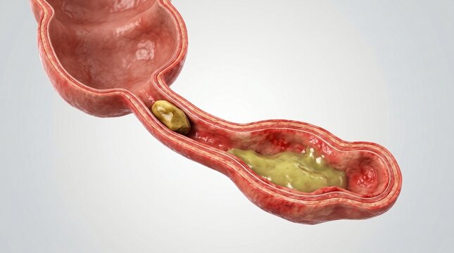 Anatomical illustration of the colon showing fecal impaction and a large hard stool