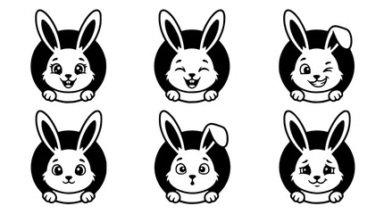 Obraz premium Six cartoon rabbits with different facial expressions and emotions