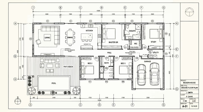 Modern house ground floor architectural floor plan