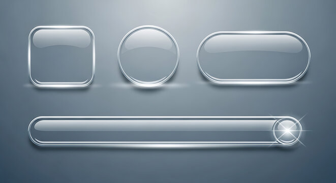 Set of glass user interface buttons with transparent effect interface transparent template rectangle navigation