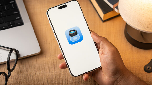 Apple Preview logo is displayed on a smartphone screen in Bangalore, India, on May 15, 2026
