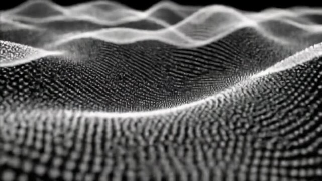 Luminous white parallel lines undulate seamlessly with liquid motion against an inky black void background, creating a high-contrast, hypnotic, and futuristic abstract visual concept
