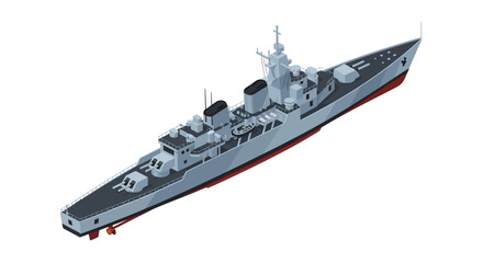 Modern Warship Illustration, Military Naval Vessel, Isometric View © aqwel