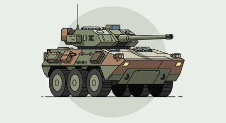 Modern Wheeled Tank Illustration - Military Vehicle with Camouflage © aqwel