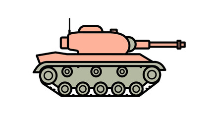 Pink Cartoon Tank with Olive Green Tracks and White Background © aqwel