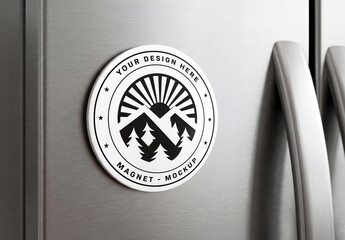 Close-up on Magnet Mockup on Metal Refrigerator Door