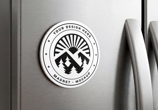Close-up on Magnet Mockup on Metal Refrigerator Door