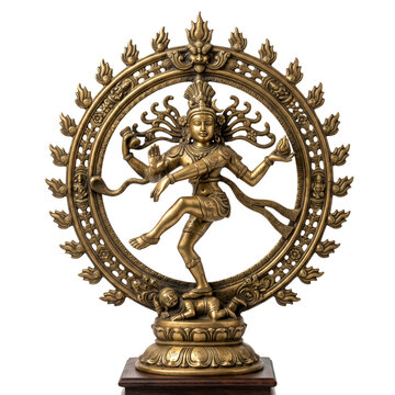 hindu god Natrajan  statue, Miniature Natraj idol in brass, front-facing, transparent PNG

